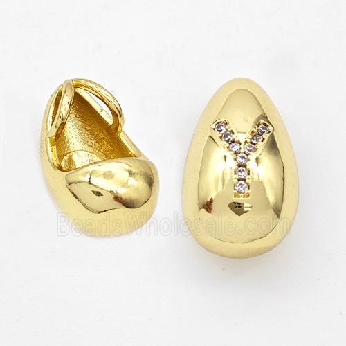 Copper Teardrop Pendant Pave Zirconia Letter-Y Gold Plated