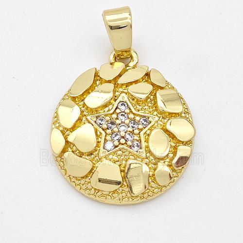 Copper Circle Pendant Micro Pave Zircon Star Nugget Gold Plated