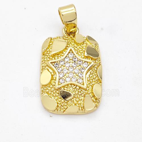 Copper Rectangle Pendant Pave Zirconia Star Nugget Gold Plated