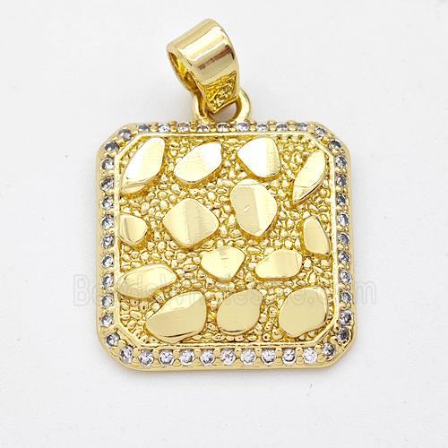 Copper Square Pendant Micro Pave Nugget Gold Plated