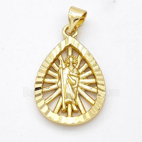 Saint Jude Charms Copper Teardrop Pendant Gold Plated