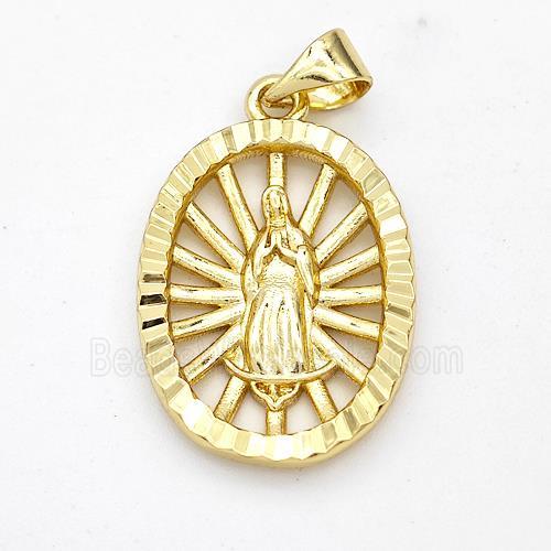 Virgin Mary Charms Copper Oval Pendant Gold Plated