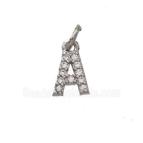 Copper Pendant Pave Zirconia Letter-A Platinum Plated