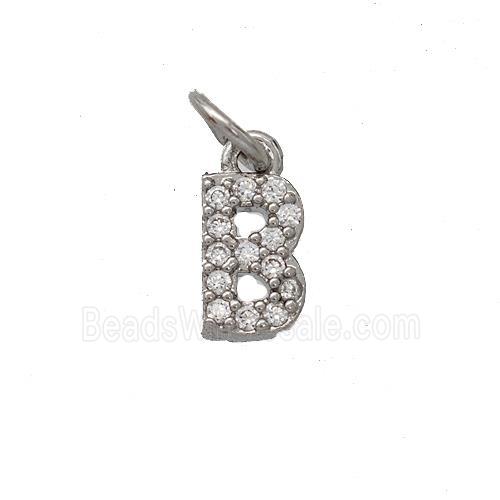 Copper Pendant Pave Zirconia Letter-B Platinum Plated