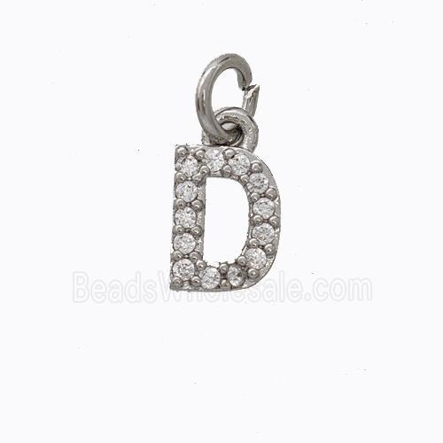Copper Pendant Pave Zirconia Letter-D Platinum Plated