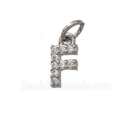 Copper Pendant Pave Zirconia Letter-F Platinum Plated