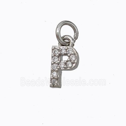 Copper Pendant Pave Zirconia Letter-P Platinum Plated
