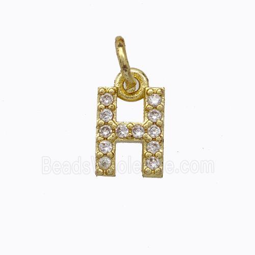 Copper Pendant Pave Zirconia Letter-H Gold Plated