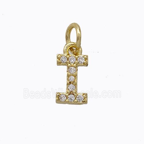 Copper Pendant Pave Zirconia Letter-I Gold Plated