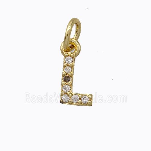 Copper Pendant Pave Zirconia Letter-L Gold Plated