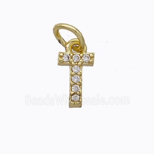 Copper Pendant Pave Zirconia Letter-T Gold Plated