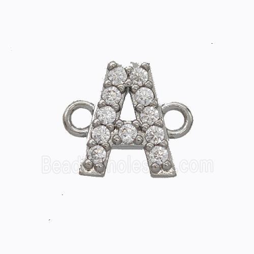Copper Connector Pave Zirconia Letter-A Platinum Plated