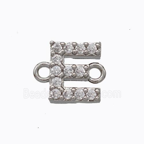 Copper Connector Pave Zirconia Letter-E Platinum Plated