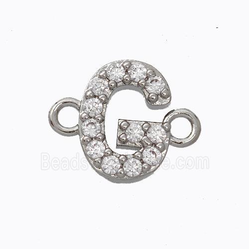 Copper Connector Pave Zirconia Letter-G Platinum Plated