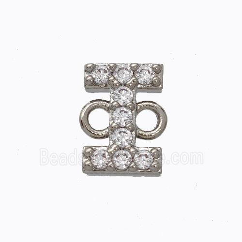 Copper Connector Pave Zirconia Letter-I Platinum Plated