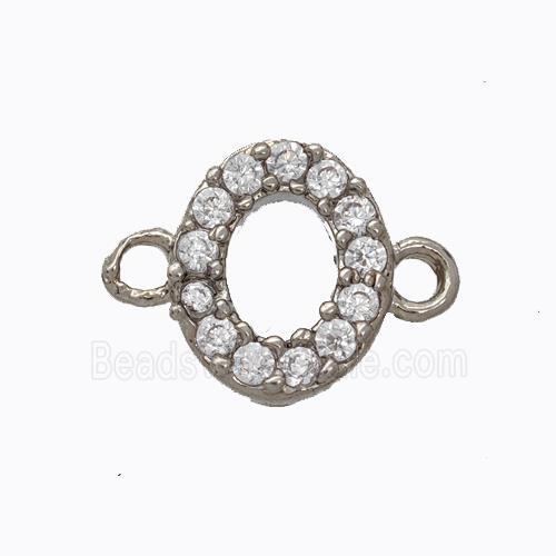 Copper Connector Pave Zirconia Letter-O Platinum Plated