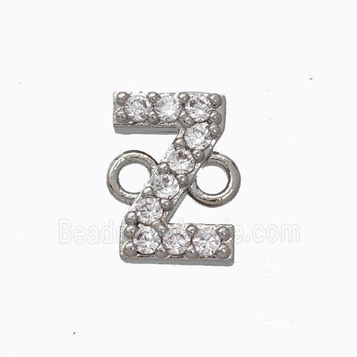 Copper Connector Pave Zirconia Letter-Z Platinum Plated