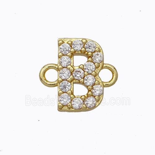 Copper Connector Pave Zirconia Letter-B Gold Plated