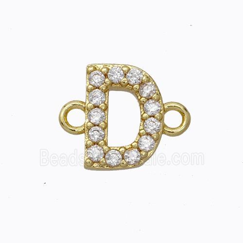 Copper Connector Pave Zirconia Letter-D Gold Plated