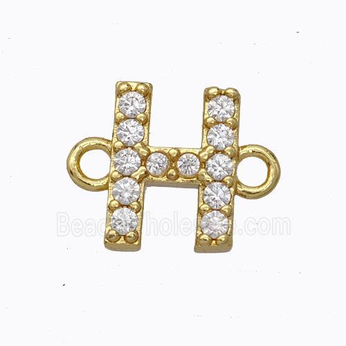 Copper Connector Pave Zirconia Letter-H Gold Plated