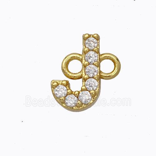 Copper Connector Pave Zirconia Letter-J Gold Plated