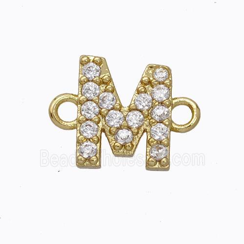 Copper Connector Pave Zirconia Letter-M Gold Plated