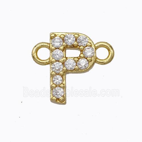 Copper Connector Pave Zirconia Letter-P Gold Plated