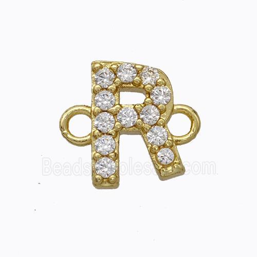 Copper Connector Pave Zirconia Letter-R Gold Plated
