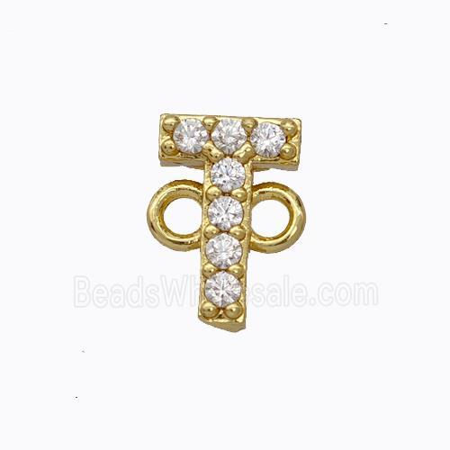 Copper Connector Pave Zirconia Letter-T Gold Plated