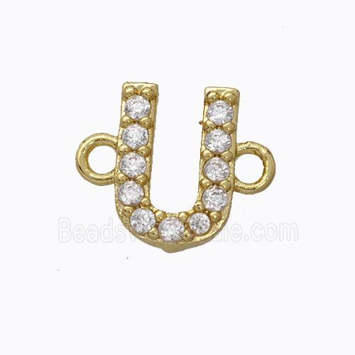 Copper Connector Pave Zirconia Letter-U Gold Plated