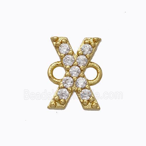 Copper Connector Pave Zirconia Letter-X Gold Plated