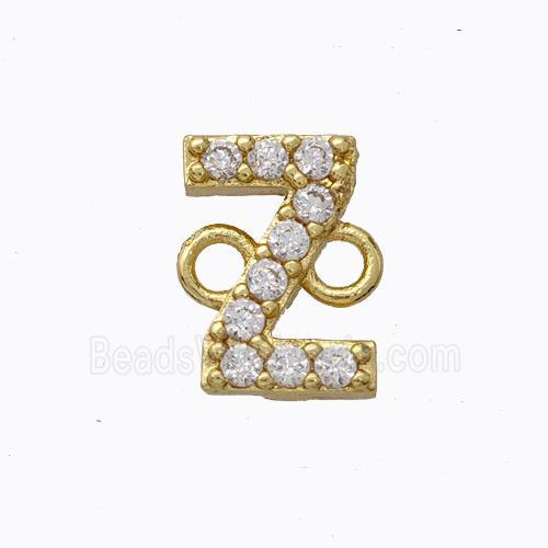 Copper Connector Pave Zirconia Letter-Z Gold Plated