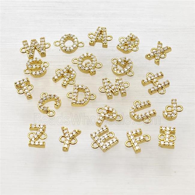 Copper Alphabet Connector Pave Zirconia Mixed Letters Gold Plated