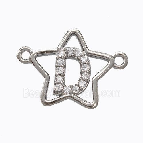 Copper Star Pendant Pave Zirconia Letter-D Platinum Plated