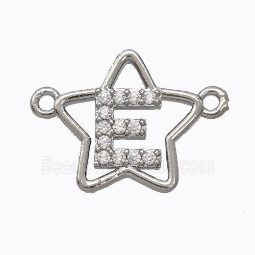 Copper Star Pendant Pave Zirconia Letter-E Platinum Plated