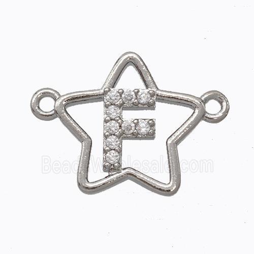 Copper Star Pendant Pave Zirconia Letter-F Platinum Plated