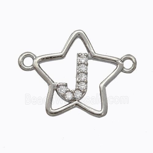 Copper Star Pendant Pave Zirconia Letter-J Platinum Plated