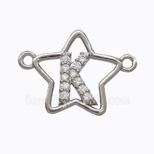 Copper Star Pendant Pave Zirconia Letter-K Platinum Plated