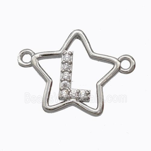 Copper Star Pendant Pave Zirconia Letter-L Platinum Plated
