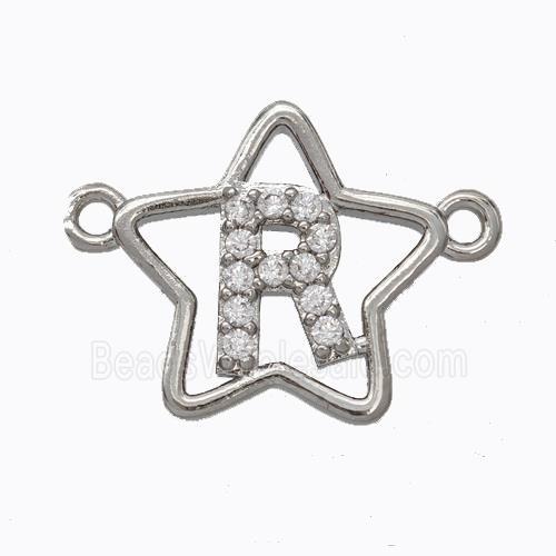 Copper Star Pendant Pave Zirconia Letter-R Platinum Plated