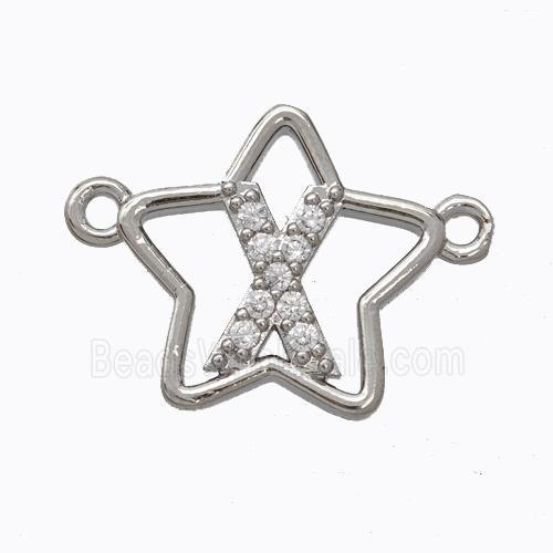 Copper Star Pendant Pave Zirconia Letter-X Platinum Plated