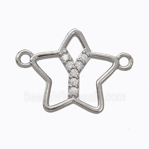 Copper Star Pendant Pave Zirconia Letter-Y Platinum Plated