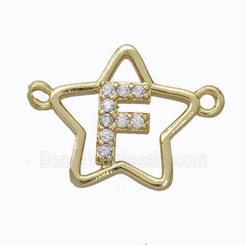 Copper Star Pendant Pave Zirconia Letter-F Gold Plated