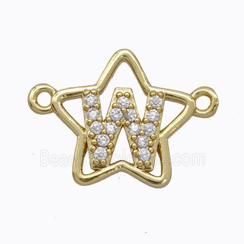Copper Star Pendant Pave Zirconia Letter-W Gold Plated