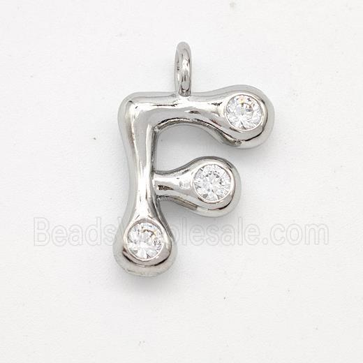 Copper Letter-F Pendant Pave Zirconia Platinum Plated