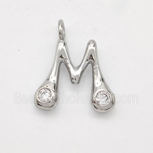 Copper Letter-M Pendant Pave Zirconia Platinum Plated