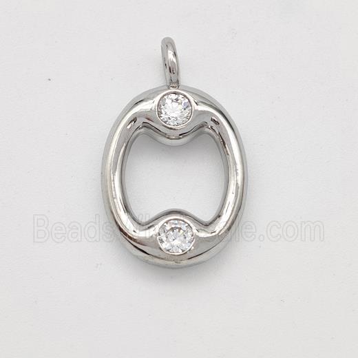 Copper Letter-O Pendant Pave Zirconia Platinum Plated
