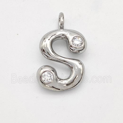 Copper Letter-S Pendant Pave Zirconia Platinum Plated