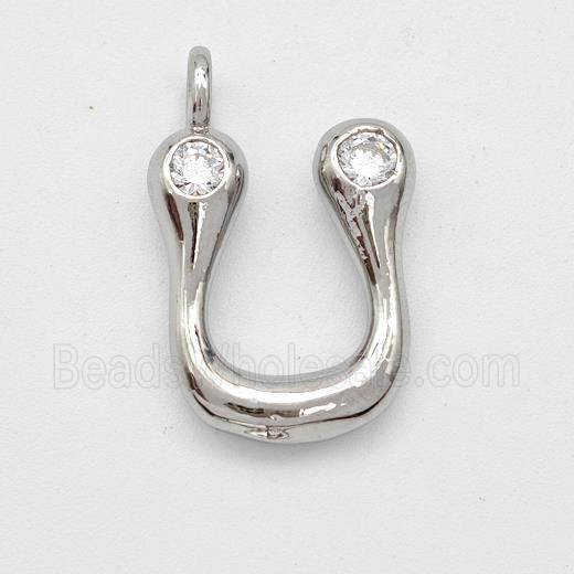 Copper Letter-U Pendant Pave Zirconia Platinum Plated