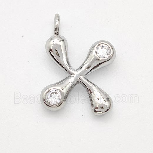 Copper Letter-X Pendant Pave Zirconia Platinum Plated